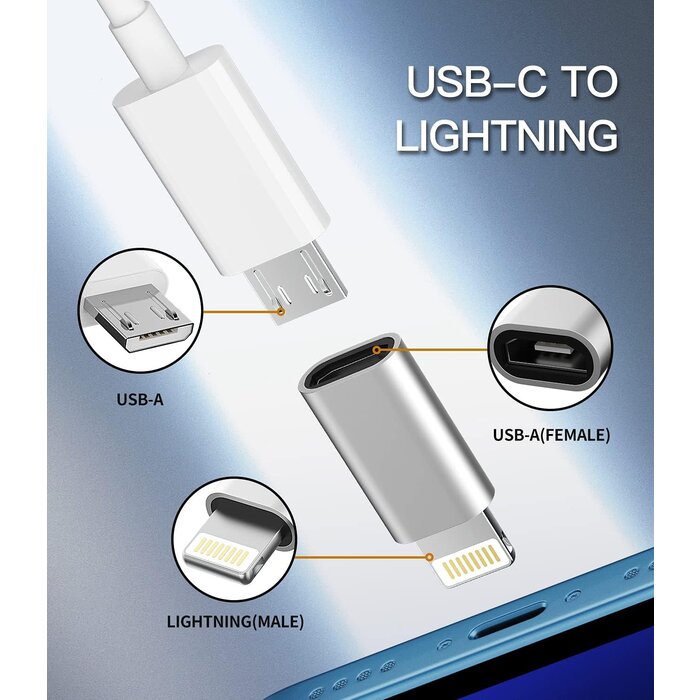 MICRO-LIGHT - VisionTek - Micro USB Female to Lightning Male Adapter - MFi Certified Adapter for iPhone, Ipad, iPod and AirPods. Compatible with iPhone 12/12 Pro/12 Pro Max/XS/XS Max and Airpods/AirPods Pro