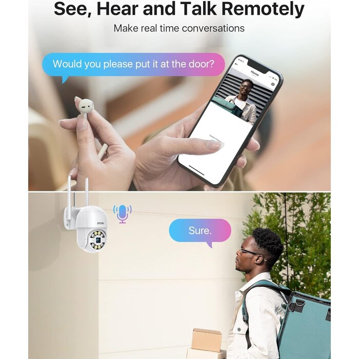 ZOSI C289 2K 8CH Wireless PTZ Security Camera System, 4 x 3MP WiFi Auto Track Camera Outdoor, Color Night Vision, 2-Way Talk, AI Human Vehicle Detection, Light & Siren Alarm, 1TB HDD for 24/7 Record