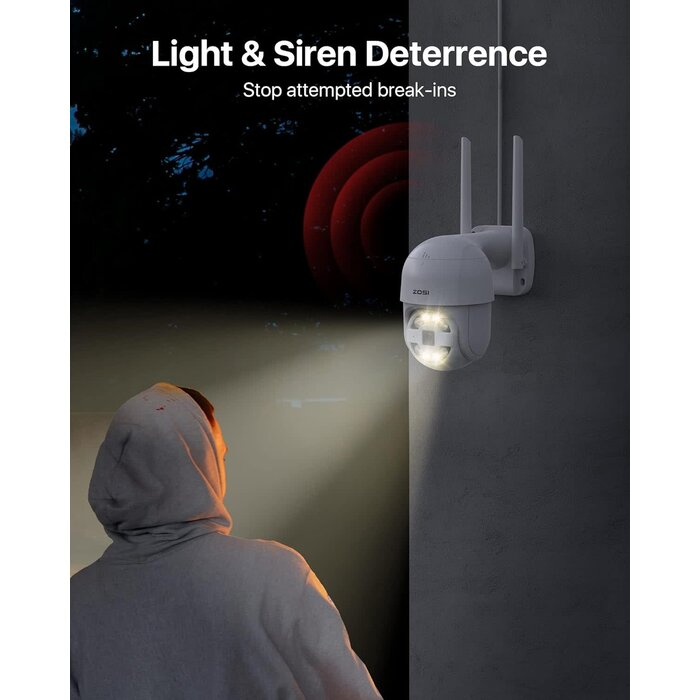 ZOSI C289 2K 8CH Wireless PTZ Security Camera System, 4 x 3MP WiFi Auto Track Camera Outdoor, Color Night Vision, 2-Way Talk, AI Human Vehicle Detection, Light & Siren Alarm, 1TB HDD for 24/7 Record