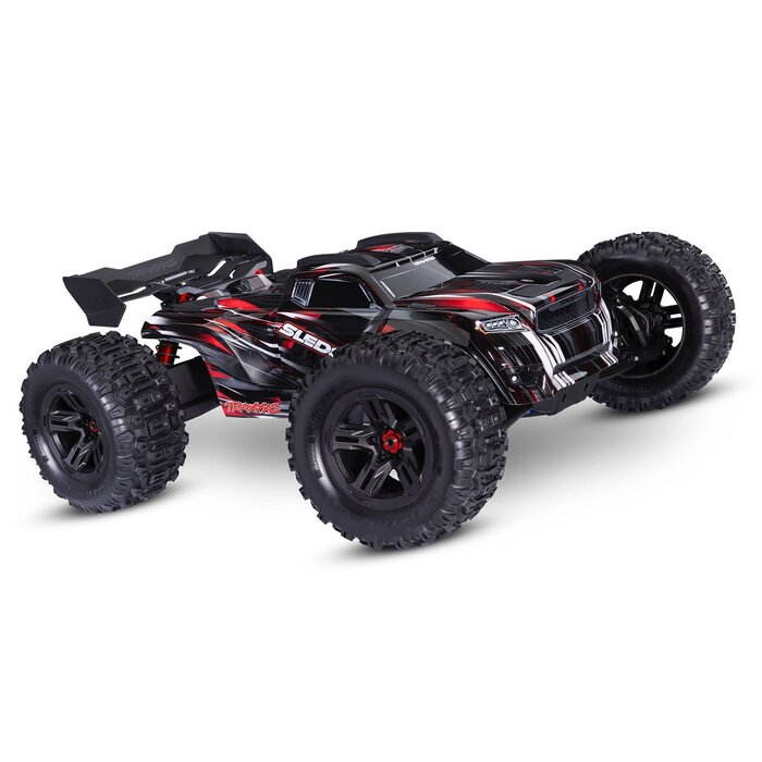 Traxxas Sledge® 1/8 scale 4WD brushless monster truck. Fully assembled, Ready-To-Race®, with TQi™ 2.4GHz radio system, VXL-6s™ power system, belted Sledgehammer® tires, and ProGraphix® clipless body.