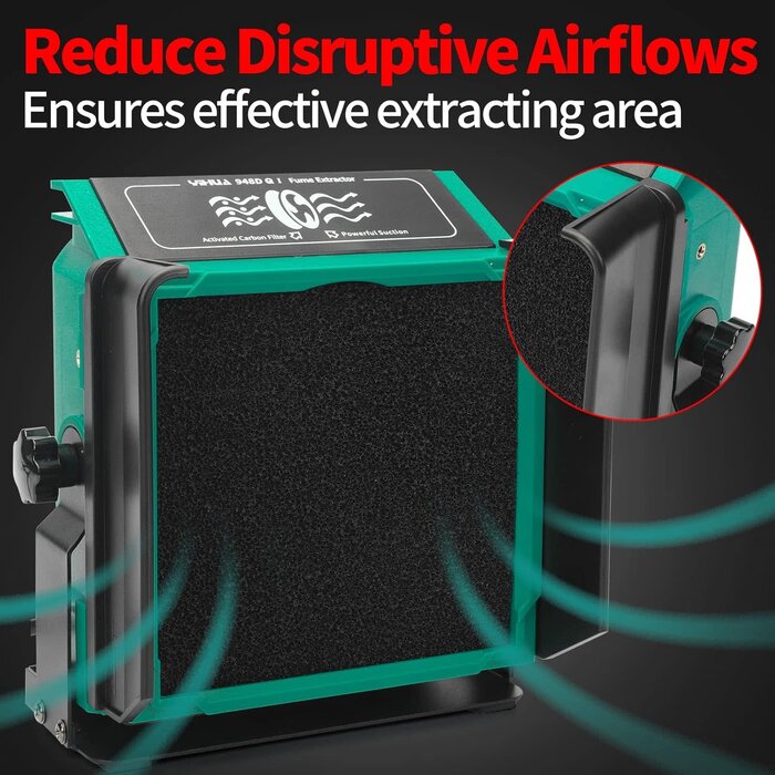 YIHUA 948DQ-I Solder Fume Extractor Fan Solder Smoke Absorber Remover Tiltable Angle with 8 Extra Fan Filters for Soldering Wood Burning and more