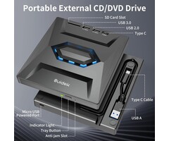 SUIDEK B21-Y - SUIDEK External CD DVD Drive for Laptop, USB C Portable CD/DVD +/-RW Burner DVD Player for Laptop with SD Card Reader USB 3.0 Type C Hub Compatible with Laptop PC Windows Linux