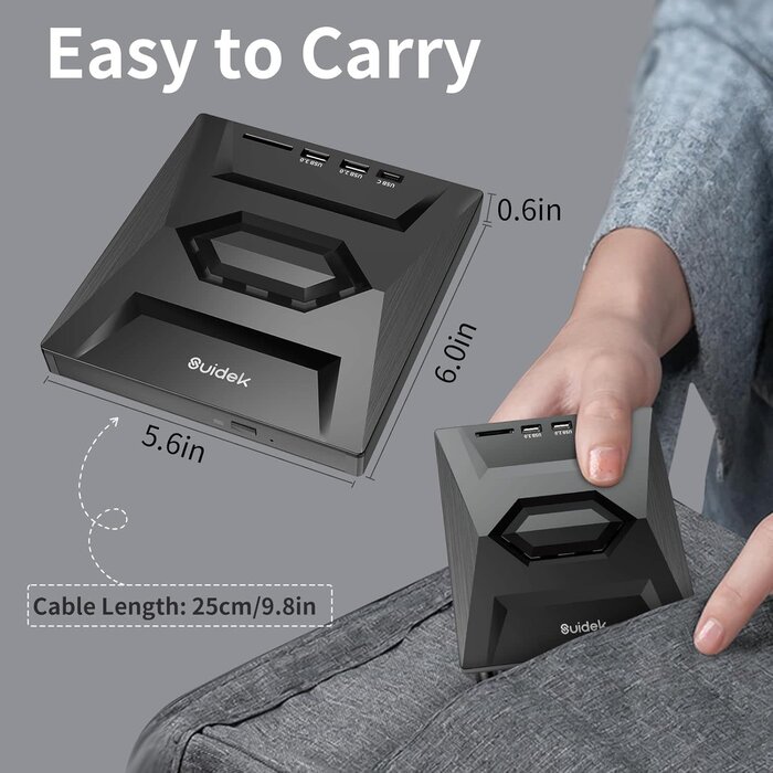 SUIDEK B21-Y - SUIDEK External CD DVD Drive for Laptop, USB C Portable CD/DVD +/-RW Burner DVD Player for Laptop with SD Card Reader USB 3.0 Type C Hub Compatible with Laptop PC Windows Linux