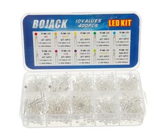 BOJACK 10 Colors 400 pcs 3mm LED Diode Lights Assorted Kit Pack (Red/Ora/YEL/Gre/Blu Transparent DC 2V - 3.2V 20mA) Bright Lighting Bulb Lamps Electronics Components 3 mm Light Emitting Diodes Parts