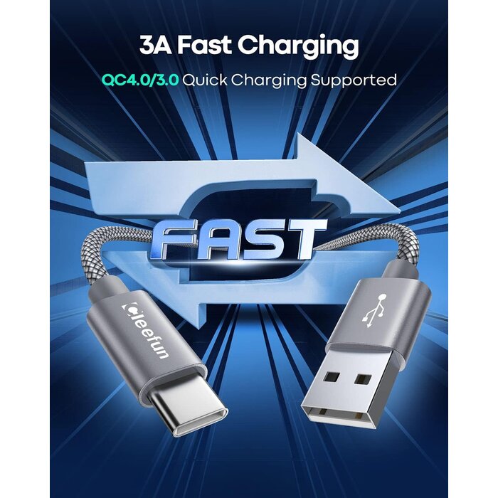 CLEEFUN USB-C-3FT - CLEEFUN USB-A to Type-C Cable 3ft, Fast Charging C Charger Cord Braided for iPhone 15 Pro Max/Pro/Plus, for Samsung Galaxy S24 S23 S22 S21 S20 Ultra S10, Moto, Pixel