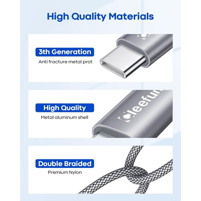 CLEEFUN USB-C-3FT - CLEEFUN USB-C Cable 3ft, USB A to Type C Cable Fast Charging C Charger Cord Braided for iPhone 15 Pro Max/Pro/Plus, for Samsung Galaxy S24 S23 S22 S21 S20 Ultra S10, Moto, Pixel