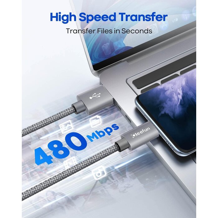 CLEEFUN USB-C-3FT - CLEEFUN USB-C Cable 3ft, USB A to Type C Cable Fast Charging C Charger Cord Braided for iPhone 15 Pro Max/Pro/Plus, for Samsung Galaxy S24 S23 S22 S21 S20 Ultra S10, Moto, Pixel