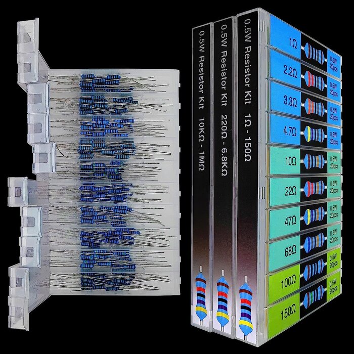 1/2W-1-Ohm-150-Ohm - EEEEE - 1/2W 20 Values 200pcs Individual Compartment 1 Ohm-150 Ohm with 1% Metal Film Resistor Assortment Kit and Electrical Industrial Assorted Set K Ohm Pack for Led Lights Arduino Raspberry Pi