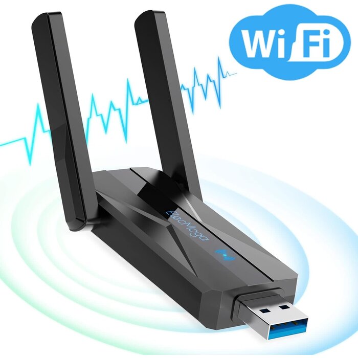 ElecMoga USB-WiFi-ADAPTER - ElecMoga USB WiFi Adapter for Desktop PC, ElecMoga AC 1300Mbps Dual-Band 5G/2.4G USB 3.0 WiFi 5 Network Transceiver Wireless Dongle for PC Laptop Supports Windows 11/10/8.1/8/7/XP/Vista/Mac OS 10.9~10.15