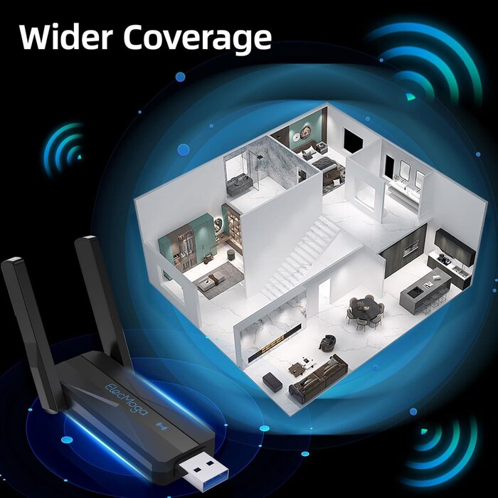 ElecMoga USB-WiFi-ADAPTER - ElecMoga USB WiFi Adapter for Desktop PC, ElecMoga AC 1300Mbps Dual-Band 5G/2.4G USB 3.0 WiFi 5 Network Transceiver Wireless Dongle for PC Laptop Supports Windows 11/10/8.1/8/7/XP/Vista/Mac OS 10.9~10.15