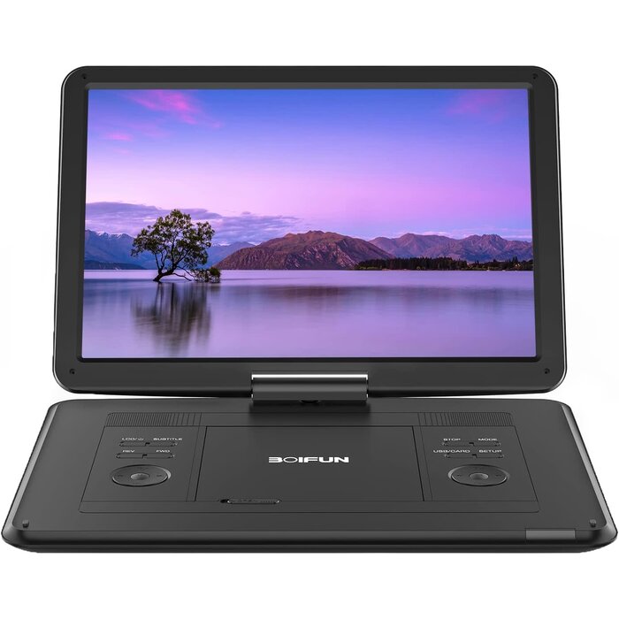 BOIFUN BFN-161 - BOIFUN 17.5" Portable DVD Player with 15.6" Large HD Screen, 6 Hours Rechargeable Battery, Support USB/SD Card/Sync TV and Multiple Disc Formats, High Volume Speaker, Black
