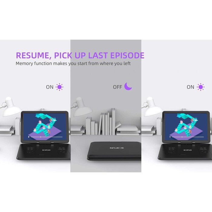 BOIFUN BFN-161 - BOIFUN 17.5" Portable DVD Player with 15.6" Large HD Screen, 6 Hours Rechargeable Battery, Support USB/SD Card/Sync TV and Multiple Disc Formats, High Volume Speaker, Black