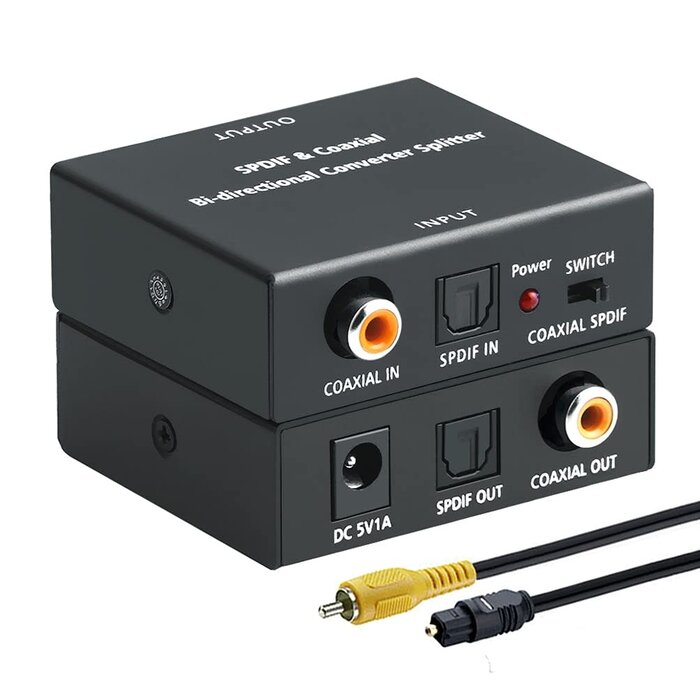 ROOFULL RFOCDC-B2 - ROOFULL Optical-to-Coaxial or Coax-to-Optical Digital Audio Converter Adapter, Bi-Directional Digital Coaxial to/from SPDIF Optical (Toslink) Audio Converter with Fiber Optic and Coaxial Cable