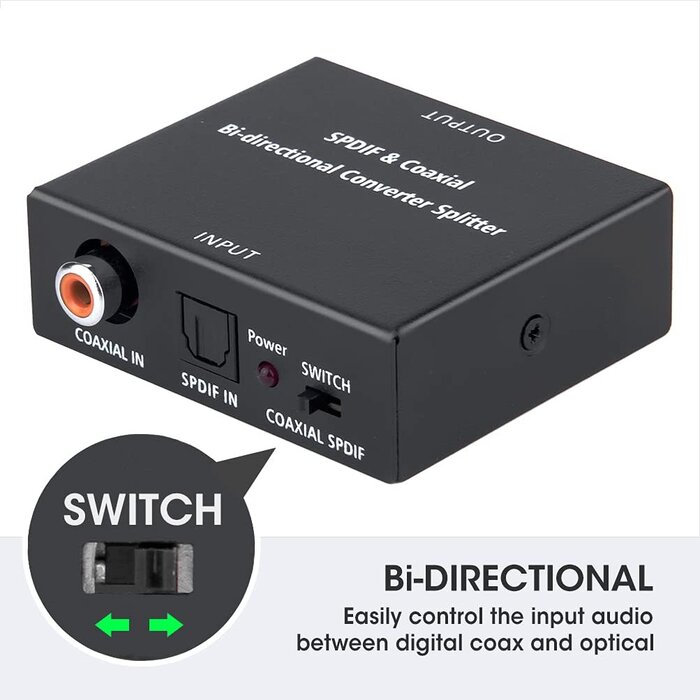 ROOFULL RFOCDC-B2 - ROOFULL Optical-to-Coaxial or Coax-to-Optical Digital Audio Converter Adapter, Bi-Directional Digital Coaxial to/from SPDIF Optical (Toslink) Audio Converter with Fiber Optic and Coaxial Cable