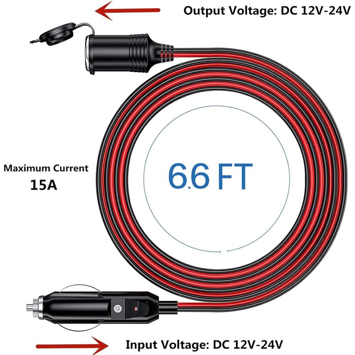 YIWOFUWO 6FT-12V - YIWOFUWO 6.6Ft Cigarette Lighter Extension Cord, 16AWG Heavy Duty 12v Extension Cord,Car Charger Extension to Air Compressor Car Vacuum Cleaner and Other Portable Equipment