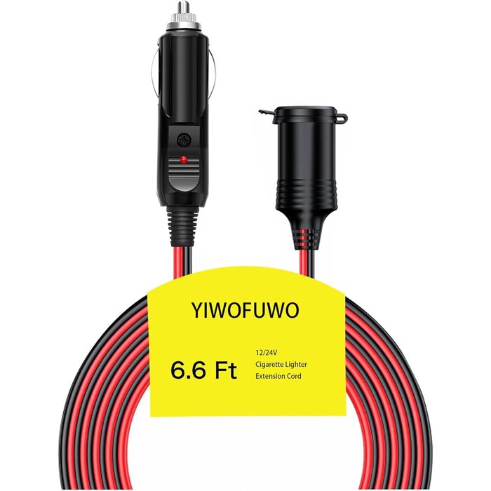 YIWOFUWO 6FT-12V - YIWOFUWO 6.6Ft Cigarette Lighter Extension Cord, 16AWG Heavy Duty 12v Extension Cord,Car Charger Extension to Air Compressor Car Vacuum Cleaner and Other Portable Equipment
