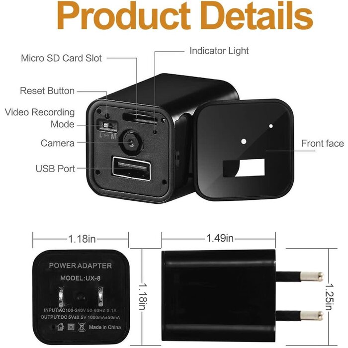 Spy Camera Charger - Hidden Camera - Premium Pack - HD 1080P - Best Mini Spy Camera - USB Charger Camera - Secret Camera - Nanny Cam - Small Cameras for Spying - Surveillance Camera Full HD