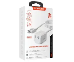 HPL15706 - HyperGear® CUBE 6-Outlet Multi-Port Power Strip Extension Cord with 5-Ft. Cord, White, 15706