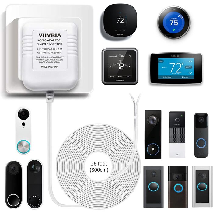 24V Transformer, C Wire Adapter for Ring Doorbell & Thermostat, 315" Cable