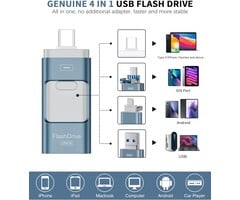 256GB-LIGHT-FLASH - ZARMST Flash Drive for iPhone 256GB, 4 in 1 USB Type C Memory Stick, Photo Stick External Storage Thumb Drive for iPhone iPad Android Computer, Sky Blue