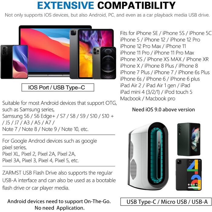 256GB-LIGHT-FLASH - ZARMST Flash Drive for iPhone 256GB, 4 in 1 USB Type C Memory Stick, Photo Stick External Storage Thumb Drive for iPhone iPad Android Computer, Sky Blue