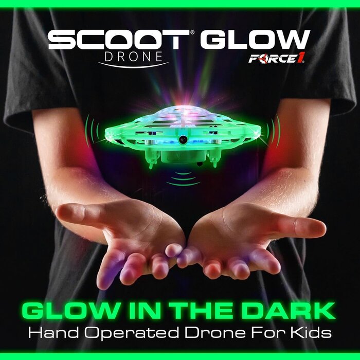 Scoot LED Hand Operated Drone for Kids or Adults - Hands Free Motion Sensor Mini Drone, Easy Indoor Small UFO Toy Flying Ball Drone Toy for Boys and Girls (Green/Blue)