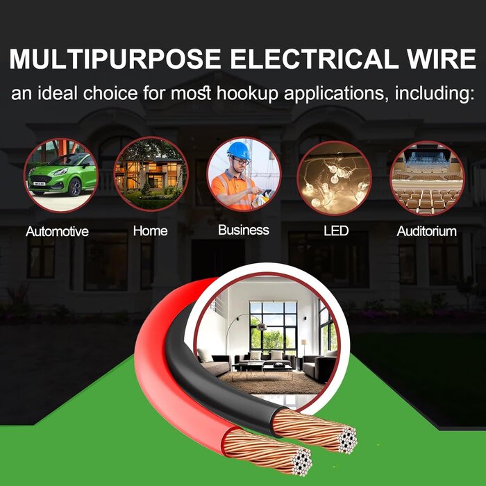 Tyumen 18-GAUGE-WIRE - Tyumen 18 Gauge Electrical Wire, 100ft 18/2 AWG Red Black Hookup Electrical Wire LED Strips Extension Cord 12V/24V DC Cable, 18AWG 2 Conductors Flexible Wire for LED Ribbon Lamp Tape Lighting
