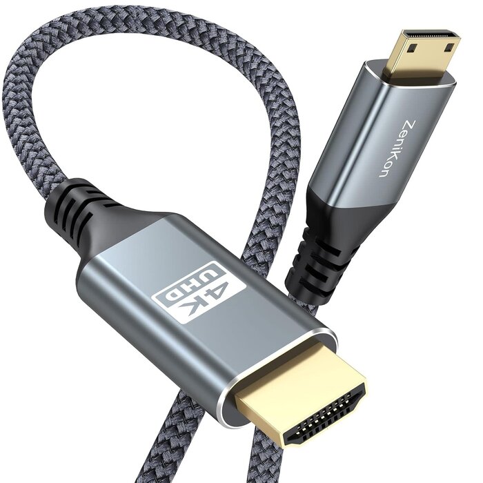 MINI-HDMI2HDMI - ZeniKon Mini HDMI to HDMI Cable 6FT, High Speed HDMI to Mini HDMI Cable for Portable Monitor 4K@60Hz HDMI Mini to HDMI 2.0 Cord 2K@120Hz,1080P Compatible with Camcorder, Camera, Laptop, HDTV, Graphics