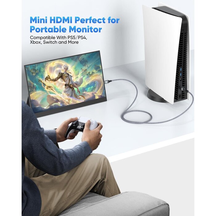 MINI-HDMI2HDMI - ZeniKon Mini HDMI to HDMI Cable 6FT, High Speed HDMI to Mini HDMI Cable for Portable Monitor 4K@60Hz HDMI Mini to HDMI 2.0 Cord 2K@120Hz,1080P Compatible with Camcorder, Camera, Laptop, HDTV, Graphics