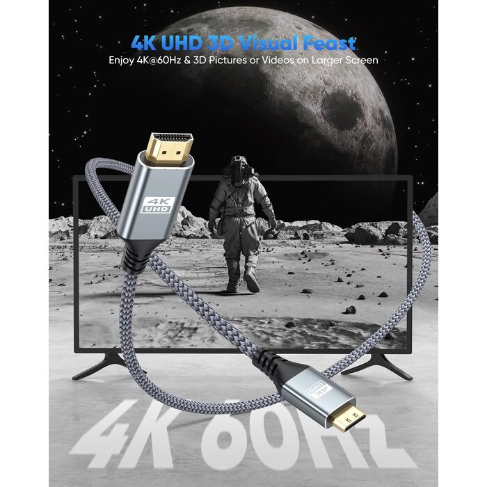 MINI-HDMI2HDMI - ZeniKon Mini HDMI to HDMI Cable 6FT, High Speed HDMI to Mini HDMI Cable for Portable Monitor 4K@60Hz HDMI Mini to HDMI 2.0 Cord 2K@120Hz,1080P Compatible with Camcorder, Camera, Laptop, HDTV, Graphics