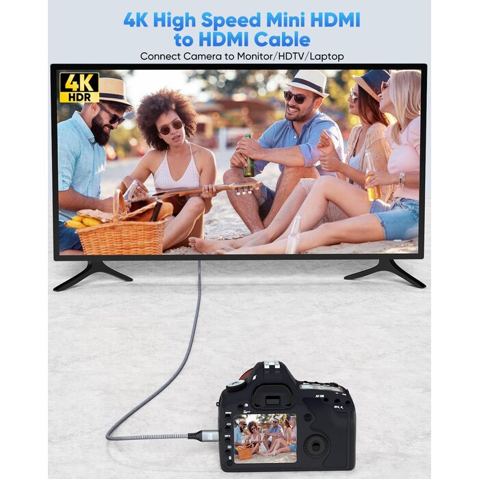 MINI-HDMI2HDMI - ZeniKon Mini HDMI to HDMI Cable 6FT, High Speed HDMI to Mini HDMI Cable for Portable Monitor 4K@60Hz HDMI Mini to HDMI 2.0 Cord 2K@120Hz,1080P Compatible with Camcorder, Camera, Laptop, HDTV, Graphics