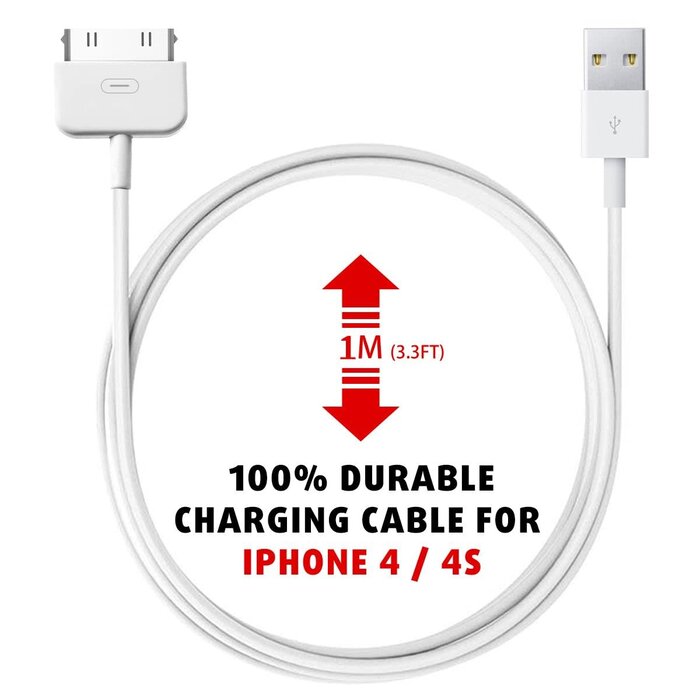 Cbiumpro APPLE-30PIN-3FT - Cbiumpro 30 Pin to USB Charging Cable 3.3 Ft Fast Charge & Sync Charging Cable Cord Compatible for Old Apple iPhone 4S / 4, 3G / 3GS, Old iPad 1/2/3, Old iPod Touch, Old iPod Nano