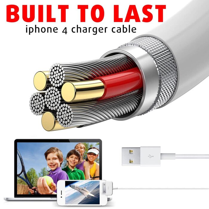 APPLE-30PIN-3FT - Azosowo 3.3ft/1m 30 Pin USB Charger Cable - Fast Charging Compatible for Old iPhone 4 4S, iPhone 3G 3GS, iPad 1 2 3, iPod Nano Touch Classic