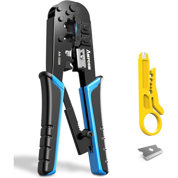 AMPCOM ‎AM-568R-GB - AMPCOM RJ45 Crimping Tool, 8P/6P-RJ11, RJ12 Crimper Cutter Stripper