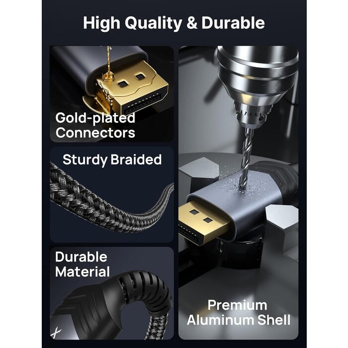 DP2DP-10FT - JSAUX DisplayPort Cable 10ft, 4K DP 1.2 Cable | 4K@60Hz, 2K@165Hz, 2K@144Hz | HDR, 21.6Gbps, FreeSync, G-Sync Display Port Cord for Gaming Monitor Graphics 3090 PC - Grey