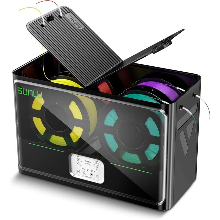 Cregrant3D SUNLU-3D-DRYER-S4 - SUNLU 3D Printer Filament Dryer S4, 4 Spools Capacity, 3 Circulation Fans, 350W PTC Heater, 70℃ Max Temperature, Power Saving Storage Mode, Nylon TPU PLA PETG ABS Filament Dryer Box, Black