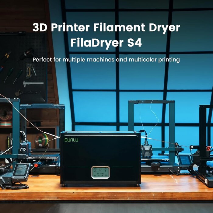 Cregrant3D SUNLU-3D-DRYER-S4 - SUNLU 3D Printer Filament Dryer S4, 4 Spools Capacity, 3 Circulation Fans, 350W PTC Heater, 70℃ Max Temperature, Power Saving Storage Mode, Nylon TPU PLA PETG ABS Filament Dryer Box, Black