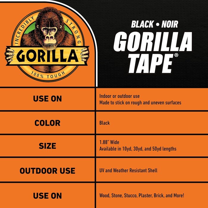 DUCT-TAPE - Gorilla - Black Duct Tape, 1.88" x 35 yd, Black