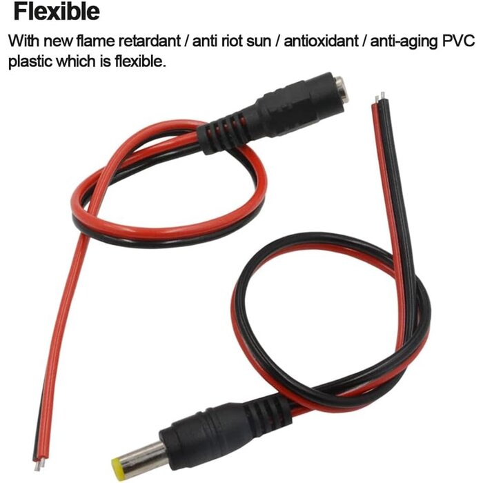 DC-PLUG-12V-5A - MILAPEAK - DC Power Pigtail Cable 12V 5A Male & Female DC Power Jack Plug Adapter Connector for CCTV Home Security Surveillance by MILAPEAK (2.1mm x 5.5mm)