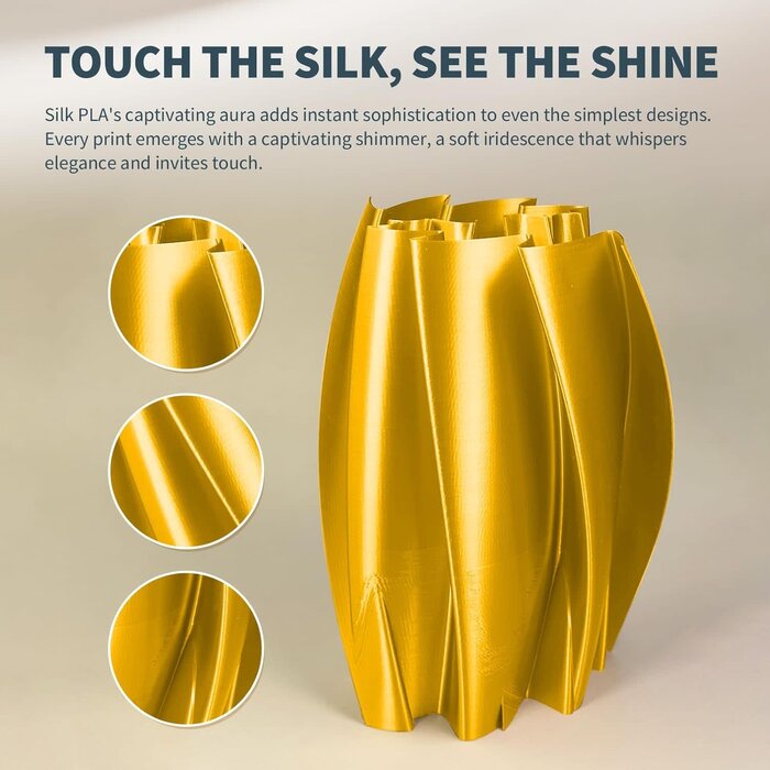 OVERTURE Silk Light Gold PLA Filament 1.75mm, Clog-Free Shiny, Metallic Shine 3D Printer Filament, 1kg Spool (2.2lbs), Ideal for Cosplay Jewelry & Home Decor
