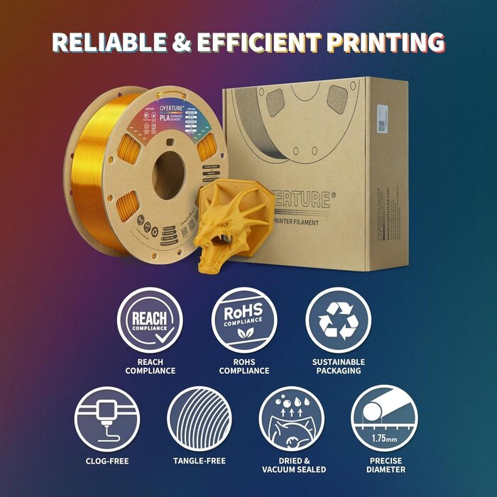 MIKA3D OVERTURE-ROYAL-GOLD - OVERTURE PLA Filament 1.75mm PLA 3D Printer Filament, 1kg Cardboard Spool (2.2lbs), Dimensional Accuracy +/- 0.02mm, Fit Most FDM Printer (Royal Gold)