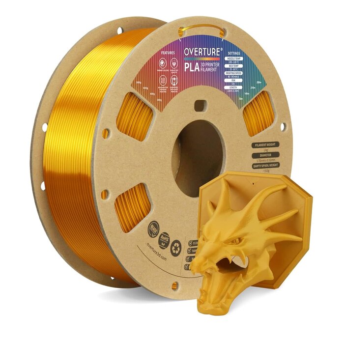 MIKA3D OVERTURE-ROYAL-GOLD - OVERTURE PLA Filament 1.75mm PLA 3D Printer Filament, 1kg Cardboard Spool (2.2lbs), Dimensional Accuracy +/- 0.02mm, Fit Most FDM Printer (Royal Gold)