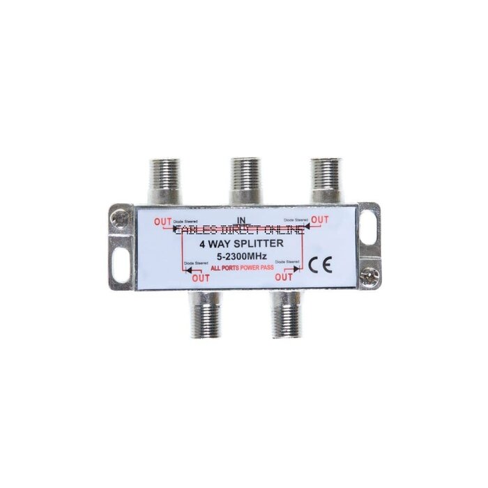 Cables Direct Online 530204 - Cables Direct Online 4 Way Bi-Directional 5-2300 MHz Indoor and Outdoor Waterproof Coaxial Antenna Splitter for RG6 RG59 Coax Cable Satellite HDTV (4 Ports)