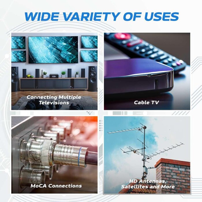 Cables Direct Online 530204 - Cables Direct Online 4 Way Bi-Directional 5-2300 MHz Indoor and Outdoor Waterproof Coaxial Antenna Splitter for RG6 RG59 Coax Cable Satellite HDTV (4 Ports)