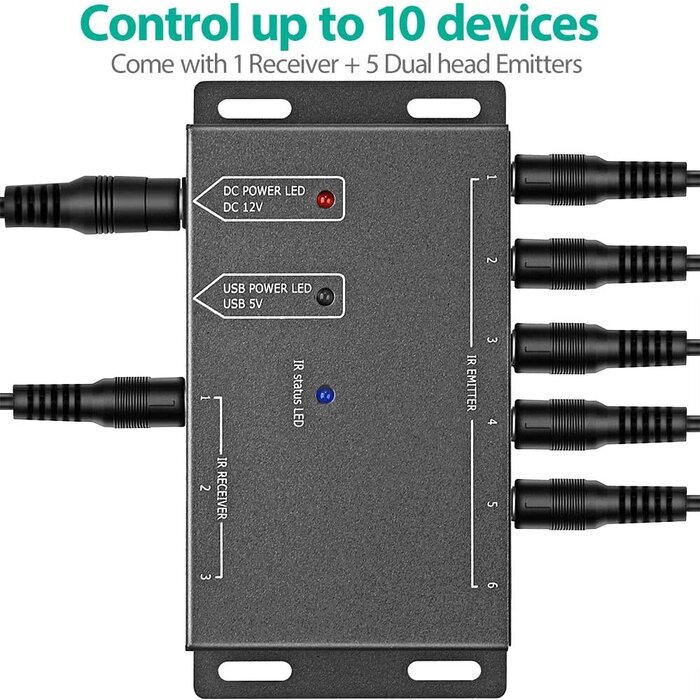 ICESPRING 4330159445 - ICESPRING Infrared Repeater System IR Repeater Kit Control Up to 10 Devices Hidden IR System Infrared Remote Control Extender Kit