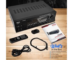 PT272AUBT - Pyle Wireless Bluetooth Audio Power Amplifier - 300W 4 Channel Home Theater Stereo Receiver with USB, AM FM, 2 Mic IN with Echo, RCA, LED, Speaker Selector, For Studio, Home Use, Black