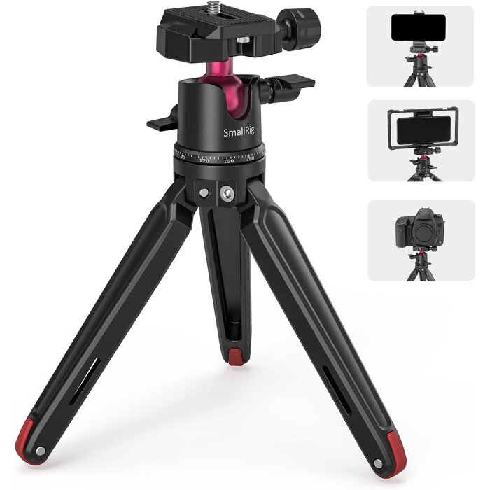 SmallRig BUT2664-AU - SmallRig Mini Tripod for Camera, Updated Desktop Tabletop Tripod with Arca-Type Compatible QR Plate, 360° Ball Head and 1/4 Screws Portable for Compact Cameras DSLRs, Phone, Gopro