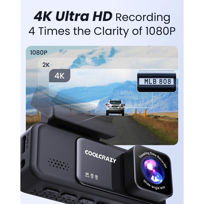 COOLCRAZY COOLCRAZY N7 - COOLCRAZY Dash Cam 4K Front, Built-in WiFi GPS Dash Camera for Cars, 3.2" IPS Screen Dashcam with App Control, Free 32G Card, 170°Wide Angle, 24H Parking Mode, WDR, Night Vision, G-Sensor