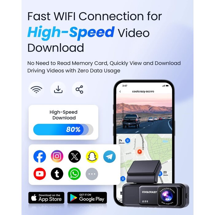 COOLCRAZY COOLCRAZY N7 - COOLCRAZY Dash Cam 4K Front, Built-in WiFi GPS Dash Camera for Cars, 3.2" IPS Screen Dashcam with App Control, Free 32G Card, 170°Wide Angle, 24H Parking Mode, WDR, Night Vision, G-Sensor