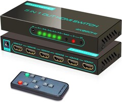 SkycropHD HD0501 - SkycropHD 4K@60Hz HDMI Switch, 5 in 1 Out HDMI 2.0 Switcher with Remote Support Auto Switch, HDR10, Dolby Vision, Dolby Atmos, 18Gbps, CEC